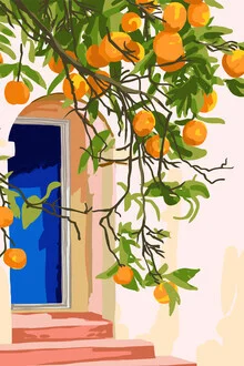 Wall art by Uma Gokhale: colorful depiction of oranges and botanical elements
