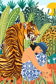 Illustration by Uma Gokhale: colorful woman surrounded by tropical plants