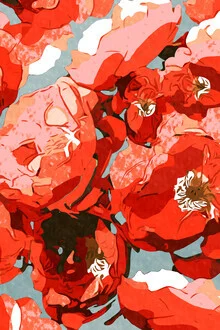 Wall art featuring colorful pink and red flowers, joyful spring vibes