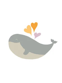 Wall art by Christina Wolff: playful whale in vibrant colors for a nursery