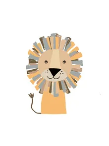 Wall art featuring a cheerful lion in a nursery style