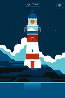 Illustration of Cape Palliser lighthouse with soft colors and a calm atmosphere