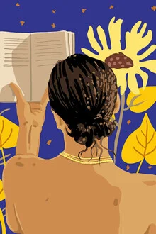 Illustration by Uma Gokhale: Woman reading a book surrounded by plants