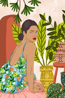 Wall art featuring a colorful illustration of Moroccan architecture and a woman
