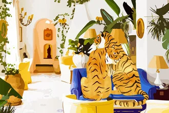 Illustration of a tiger in the jungle by Uma Gokhale.