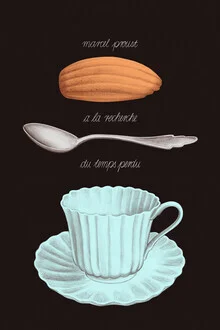 Illustration by Silja Goetz: tea with a cup and a madeleine in focus.