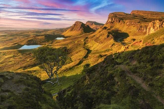 Photo art by Jean Claude Castor: gentle sunrise over the Quiraing on the Isle of Skye