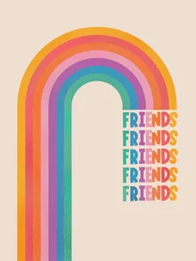 Illustration by Ania Więcław: colorful friends under a rainbow with a positive message