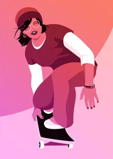 Illustration of a girl skating on a warm summer evening.