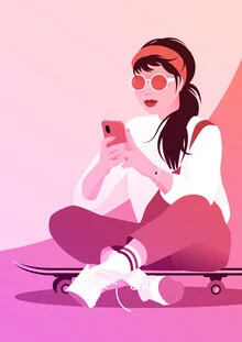 Illustration of a skater with sunglasses relaxing in the evening sun.