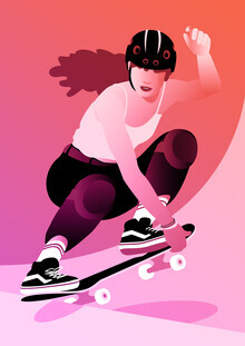 Pia Kolle, Illustration - Skaterin macht Tricks mit Skateboard (Deutschland, Europa)