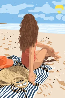 Illustration by Uma Gokhale: vibrant depiction of a woman by the sea.