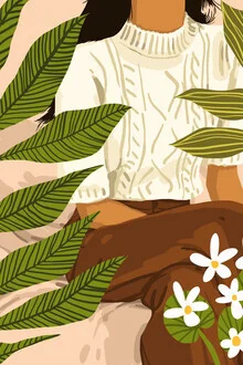 Vibrant wall art by Uma Gokhale: Woman surrounded by plants in a lively setting