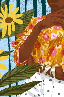Wall art by Uma Gokhale: colorful illustration of a woman with various skin tones