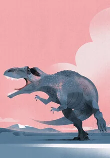 Illustrierter Gigantosaurus in sanften Pinktönen, spielerisch und freundlich dargestellt.