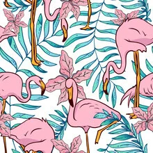Wall art featuring a boho flamingo in soft colors against a botanical background.