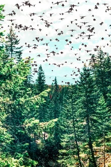 Wall art by Uma Gokhale: vibrant illustration of a green planet with trees and birds