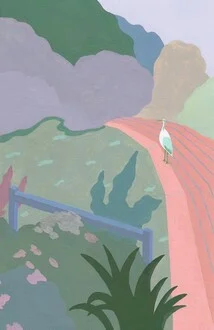 Wall art by Loulou Elliott: stylized depiction of a bird in soft colors