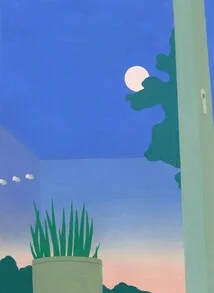 Illustration by Loulou Elliott: moonlight over calm trees and plants