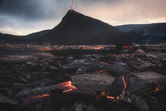 Photo art by Jean Claude Castor: volcanic landscape with crater in Iceland.