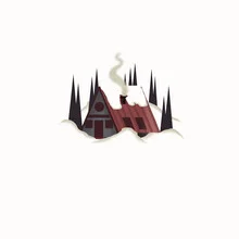 Wall art by Martina Kandarasheva: minimal winter cabin in the woods