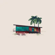 Wall art by Martina Kandarasheva: illustration of a minimalist beach house