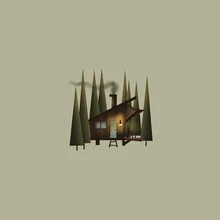 Wall art by Martina Kandarasheva: minimal depiction of a cabin