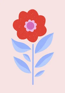 Illustration by Melissa Donne: abstract red flower with blue leaves