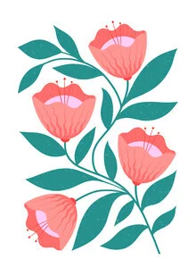 Wall art featuring abstract red and pink flowers by Melissa Donne