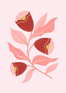 Illustration of pink and dark red flowers on a soft background
