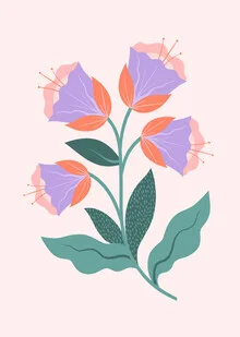 Abstract illustration of purple flowers with soft shapes and colors