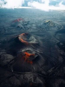 Photo art by André Alexander: volcano crater with gentle sand areas and mountain backdrop