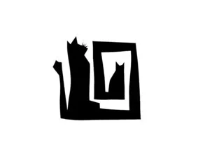 Illustration of a mother cat with her kitten in a relaxed pose