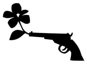 Illustration by Zenji Funabashi: stylized depiction of a flower and a gun.