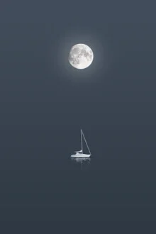 Photo art by Oliver Henze: sailboat illuminated by the full moon on calm water