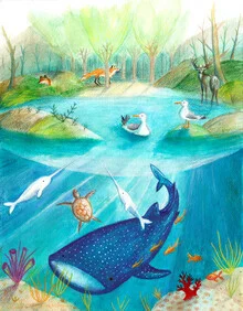 Wall art by Marta Casals Juanola: Illustrative depiction of ocean biodiversity