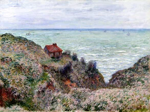 Illustration by Claude Monet: charming cabin in soft colors by the water