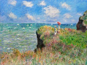 Wandbild von Claude Monet: Klippenwanderung in Pourville mit sanften Farbtönen