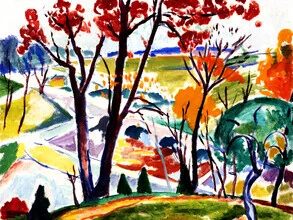 Illustration by Henry Lyman Saÿen: a serene landscape featuring a bridge and trees