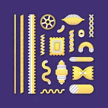 Illustration by Adrian Bauer: geometric depiction of pasta in soft colors