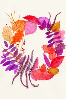 Colorful wall art by Un-typisch Verena Selbach: watercolor with ferns and berries