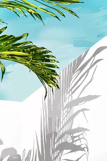 Wall art featuring colorful palms in a backyard, creating a summer vibe.