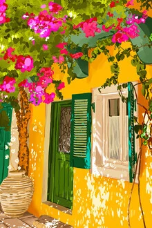 Illustration by Uma Gokhale: vibrant depiction of a sunny tropical landscape