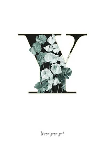 Illustration by Froilein Juno: letter Y adorned with flowers and leaves in soft colors.