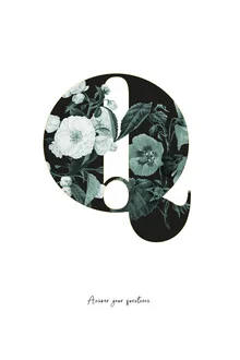 Illustration by Froilein Juno: flower alphabet featuring the letter Q in soft colors