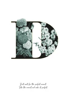 Illustrated flower letter D in soft colors, exuding a calm boho style.