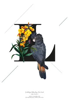 Colorful illustration of the letter L with botanical elements by Froilein Juno.