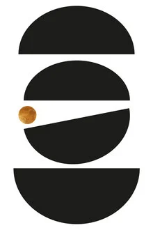 Abstract illustration featuring geometric lines in copper and gold tones.