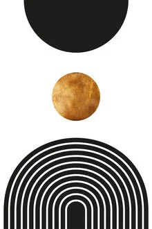 Illustration featuring geometric copper and gold lines in a mid-century style