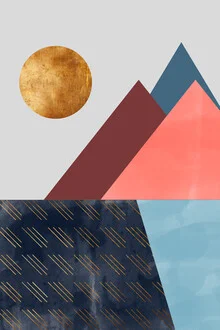 Abstrakte Illustration in Gold und Kupfer mit geometrischen Formen.